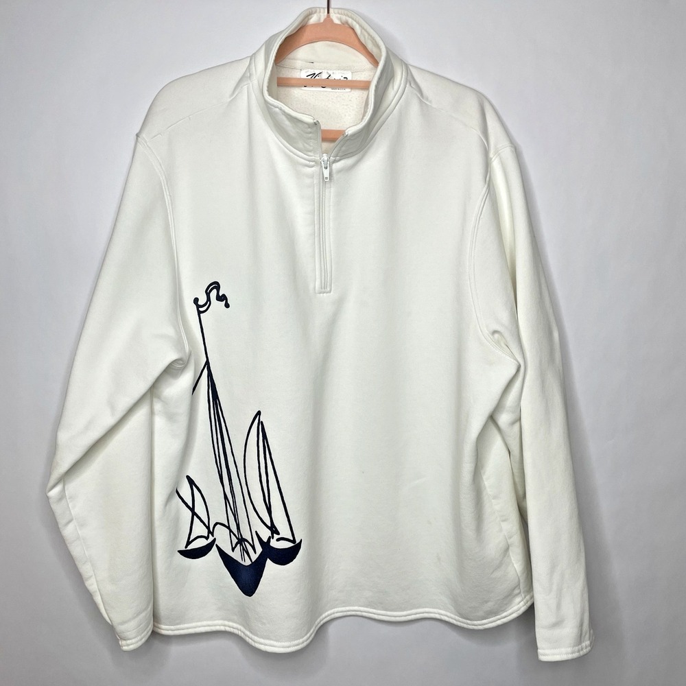 VICTORIA‎ Quarter Zip Pullover Womens XL White Nautical Sailboat Coastal
